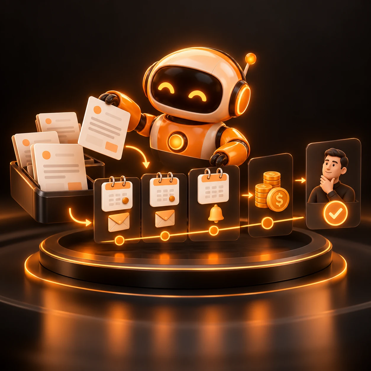 Orange AI accounts receivable assistant organizing invoices, payment milestones, reminders, and approval steps