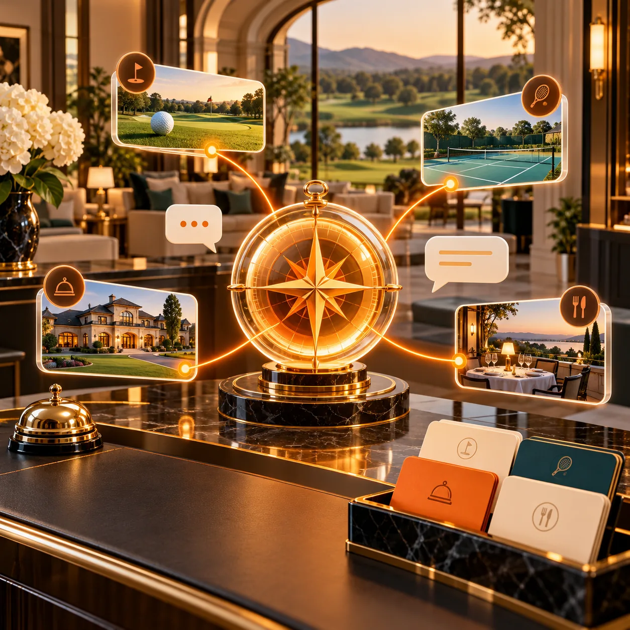 AI customer support agent for country clubs in an elegant club concierge reception