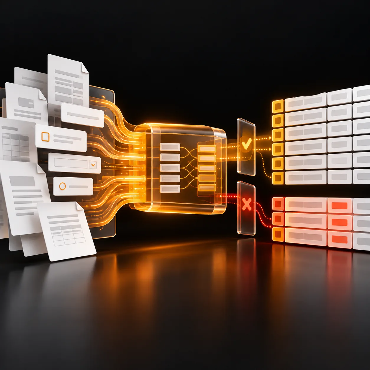 Abstract AI form data entry workflow converting submitted forms into structured records